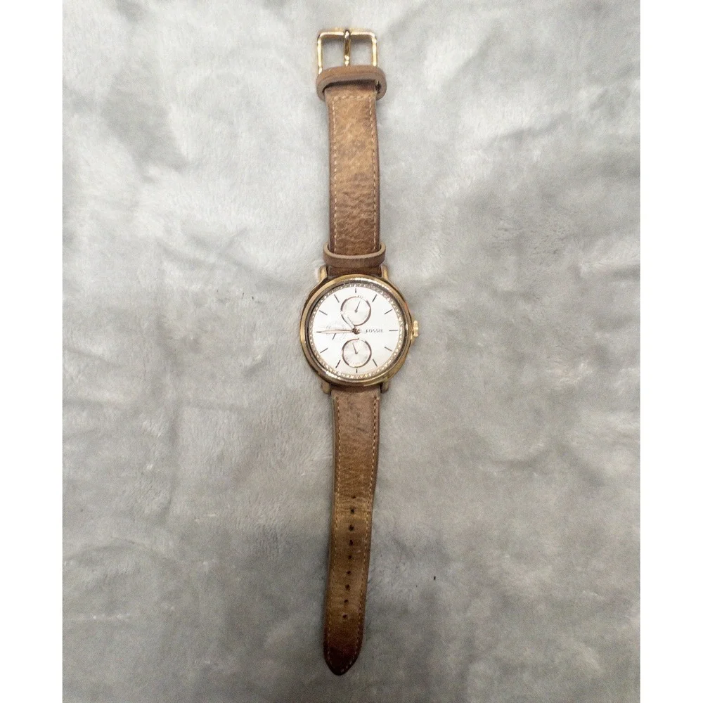 Fossil ES3358 Silver Dial Brown Leather Strap Multifunction 42mm Women's Watch
